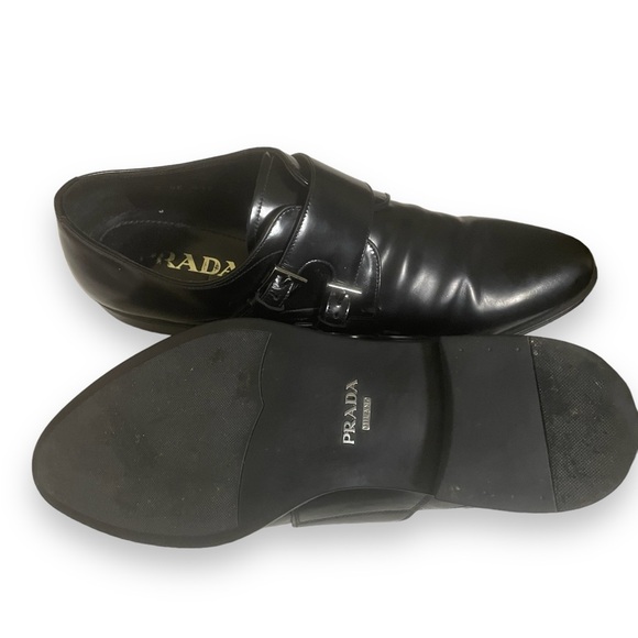 Prada Mens Double Monk Strap Shoes black Spazzolato Leather Italy size 6 - Picture 2 of 5